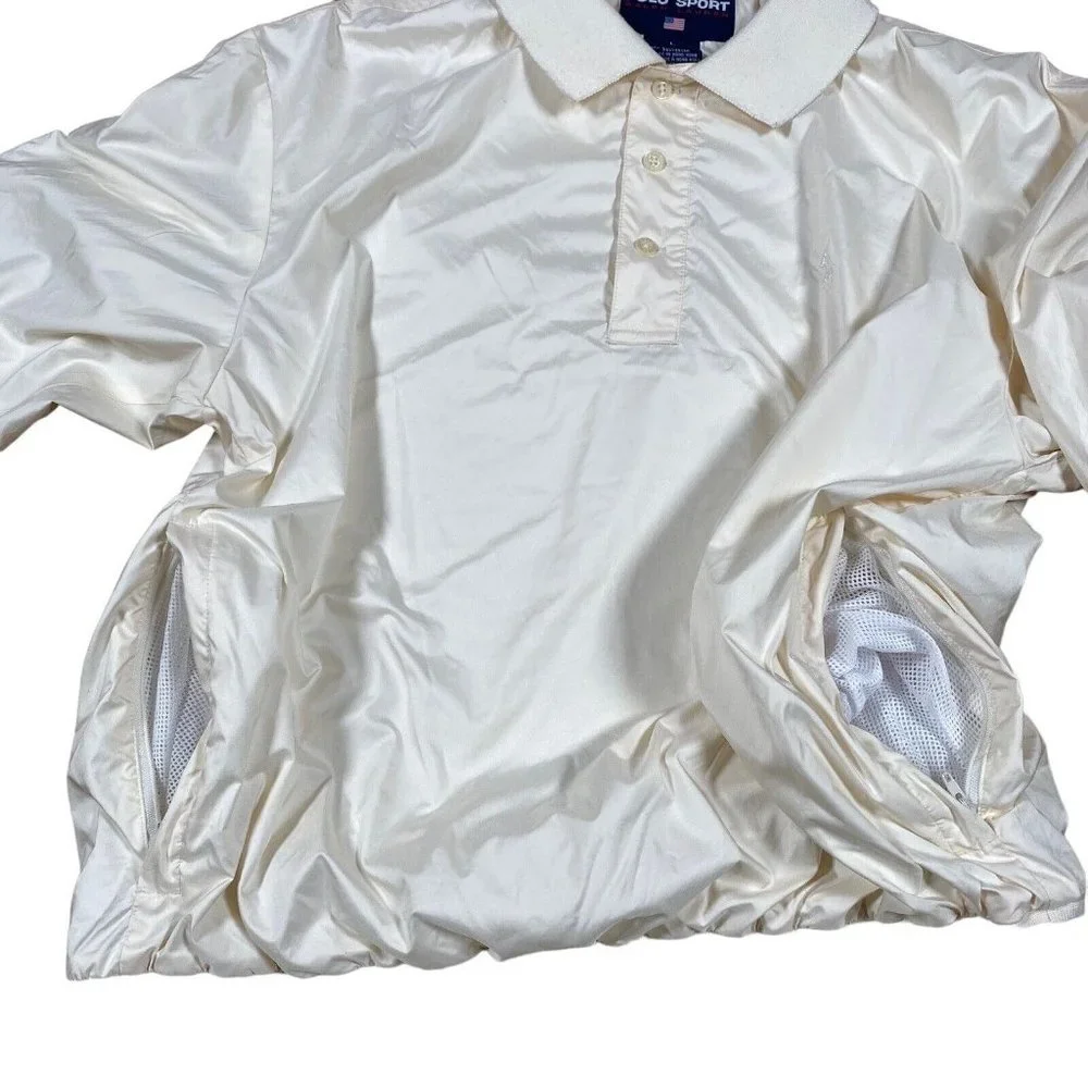 Vintage Polo Sport Ralph Lauren Men's L‎ White Cream Lined Pullover Windbreaker